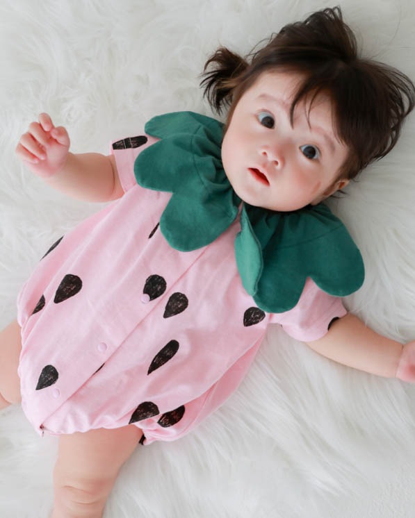 【26PS】いちごロンパース / ピンク