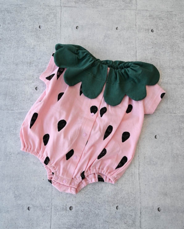 【26PS】いちごロンパース / ピンク