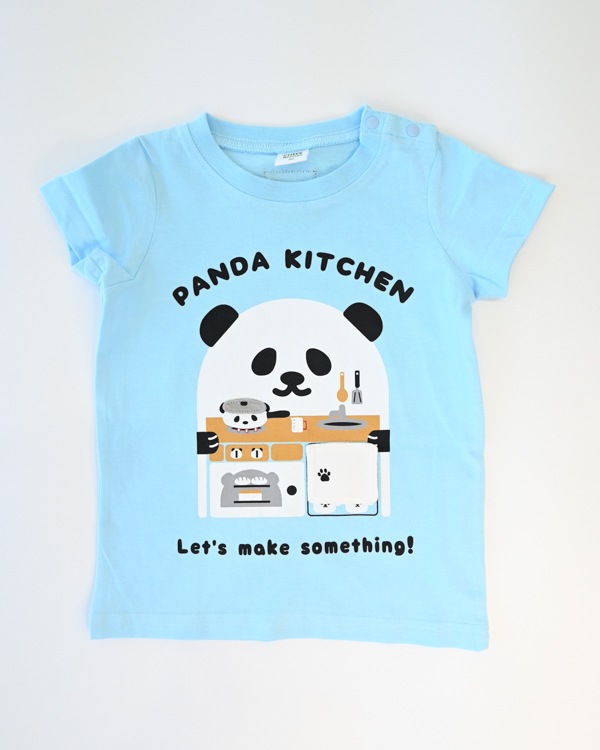 【チークルーム】パンダキッチン Tシャツ / サックス