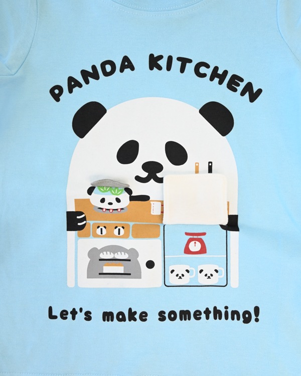 【チークルーム】パンダキッチン Tシャツ / サックス