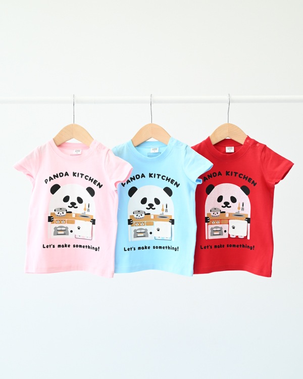 【チークルーム】パンダキッチン Tシャツ / サックス