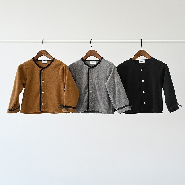 【25FW】フリースリボンカーディガン / ブラック