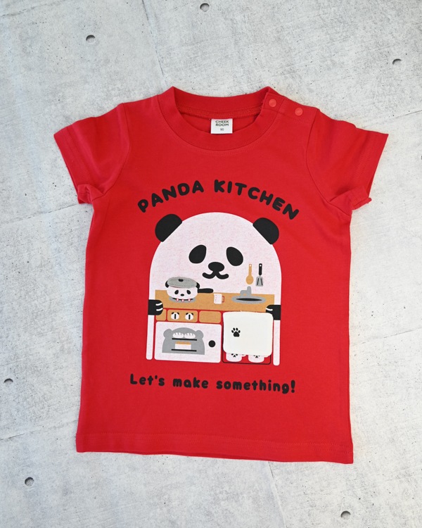 【チークルーム】パンダキッチン Tシャツ / レッド