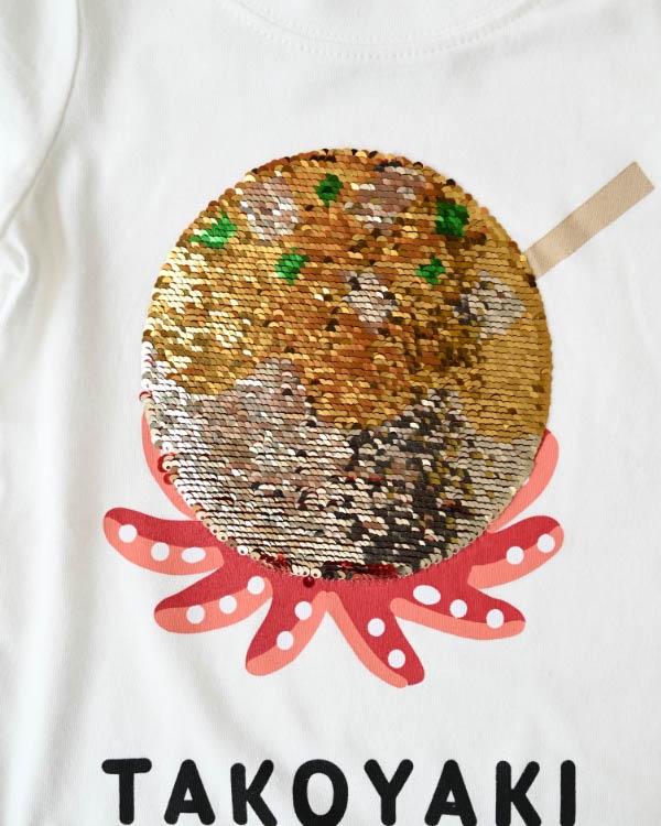 【チークルーム】スパンコールたこ焼きTシャツ / オフホワイト