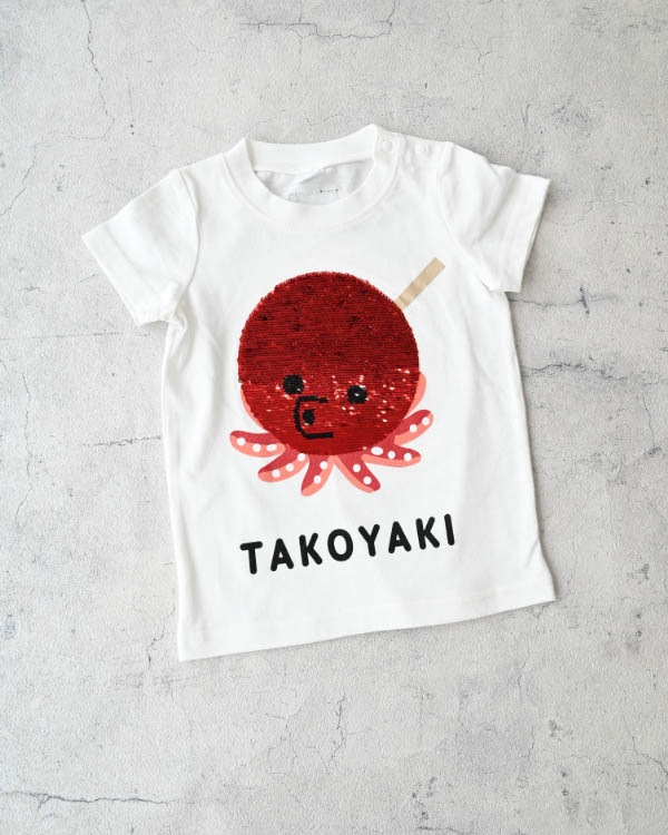 【チークルーム】スパンコールたこ焼きTシャツ / オフホワイト