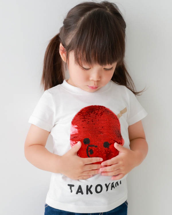 【チークルーム】スパンコールたこ焼きTシャツ / オフホワイト