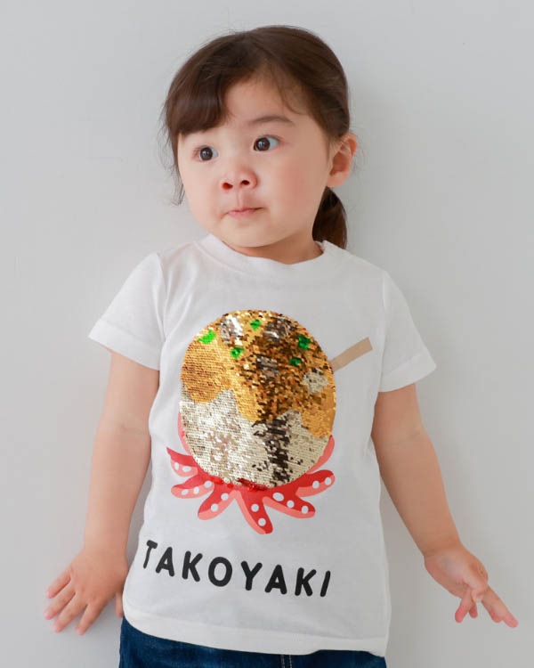 【チークルーム】スパンコールたこ焼きTシャツ / オフホワイト