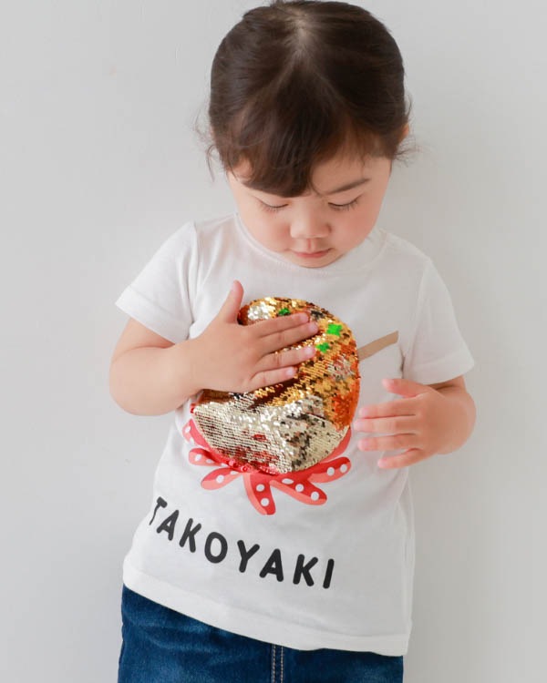 【チークルーム】スパンコールたこ焼きTシャツ / オフホワイト