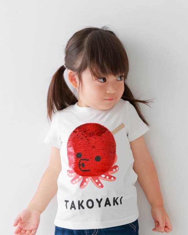 【チークルーム】スパンコールたこ焼きTシャツ / オフホワイト