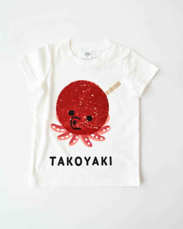 【チークルーム】スパンコールたこ焼きTシャツ / オフホワイト