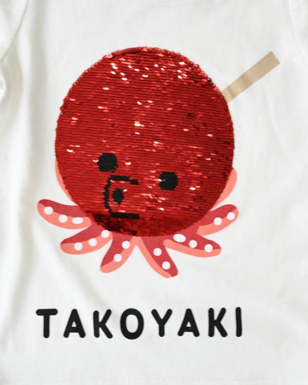 【チークルーム】スパンコールたこ焼きTシャツ / オフホワイト