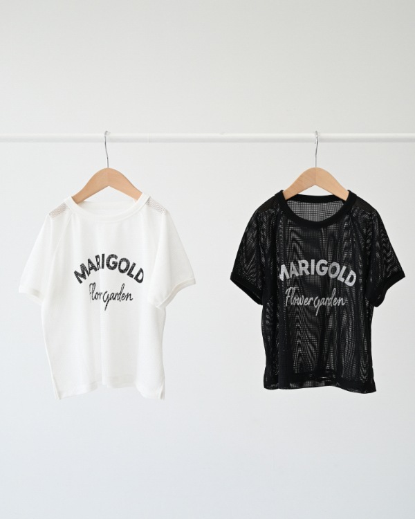 【エヌエイチティー】MARIGOLDメッシュ Tシャツ / ブラック