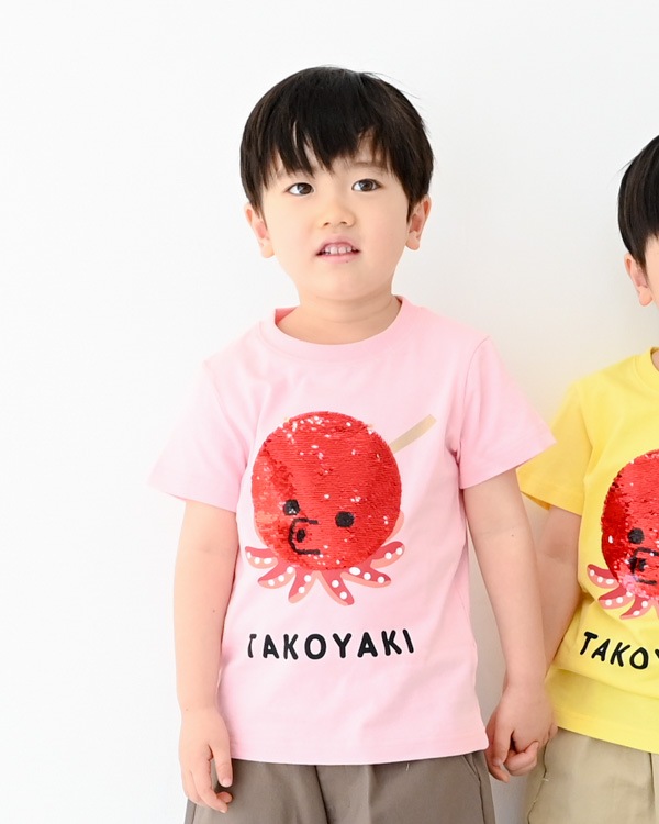 【チークルーム】スパンコールたこ焼きTシャツ / ピンク