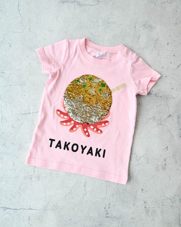【チークルーム】スパンコールたこ焼きTシャツ / ピンク
