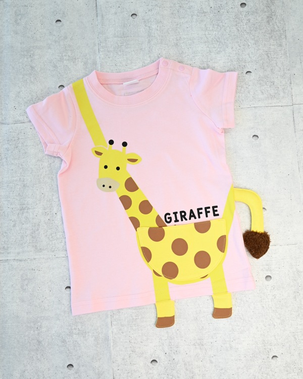 【チークルーム】きりんポシェット Tシャツ / ピンク