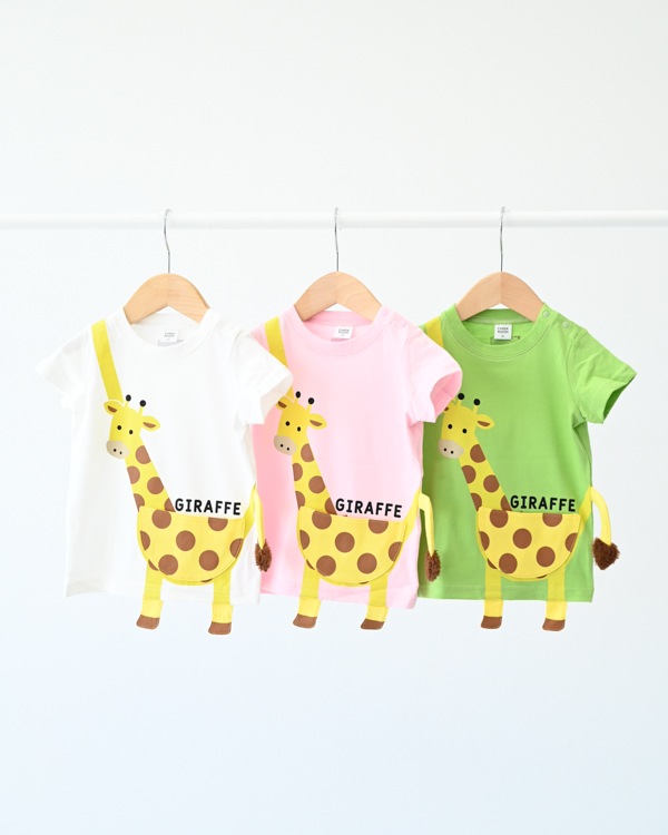 【チークルーム】きりんポシェット Tシャツ / ピンク