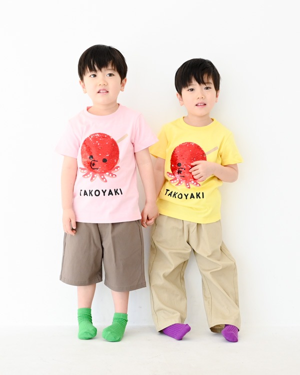 【チークルーム】スパンコールたこ焼きTシャツ / イエロー