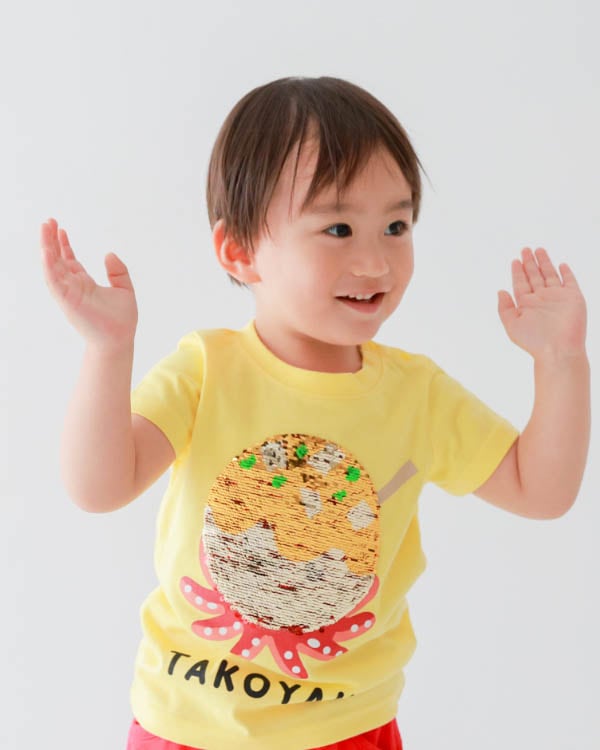 【チークルーム】スパンコールたこ焼きTシャツ / イエロー