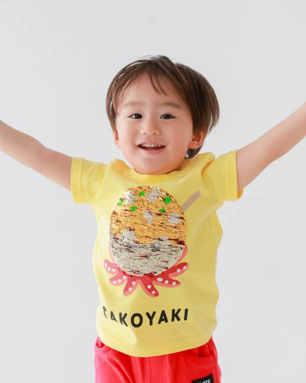 【チークルーム】スパンコールたこ焼きTシャツ / イエロー