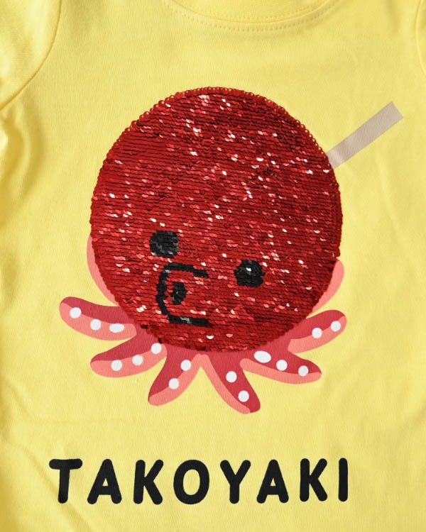 【チークルーム】スパンコールたこ焼きTシャツ / イエロー