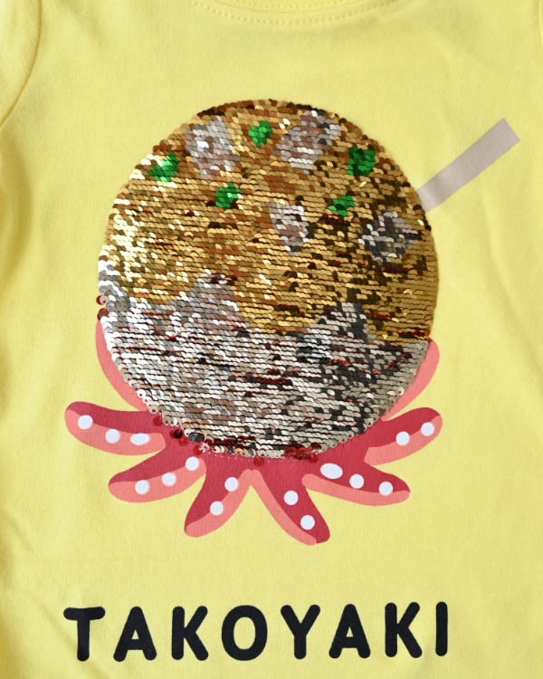 【チークルーム】スパンコールたこ焼きTシャツ / イエロー