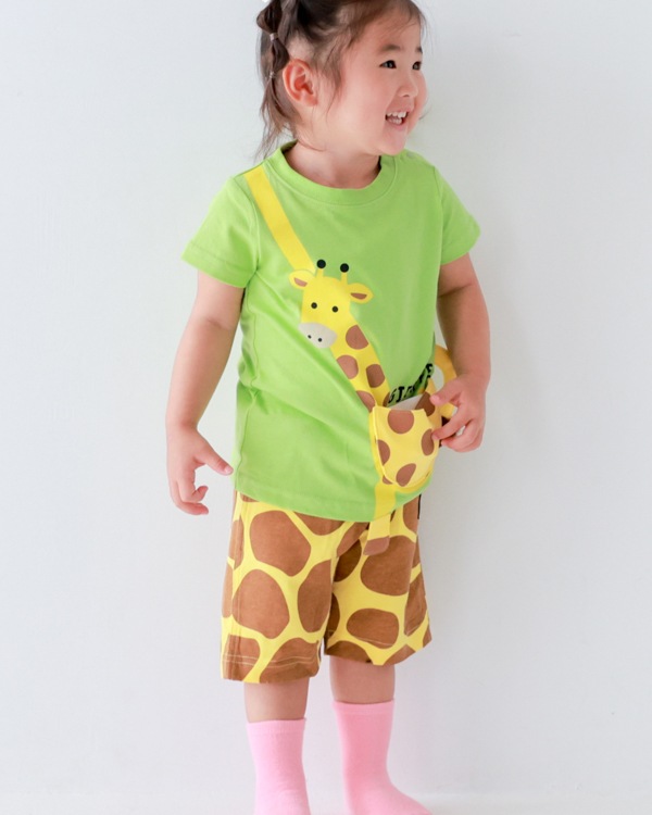 【チークルーム】きりんポシェット Tシャツ / グリーン