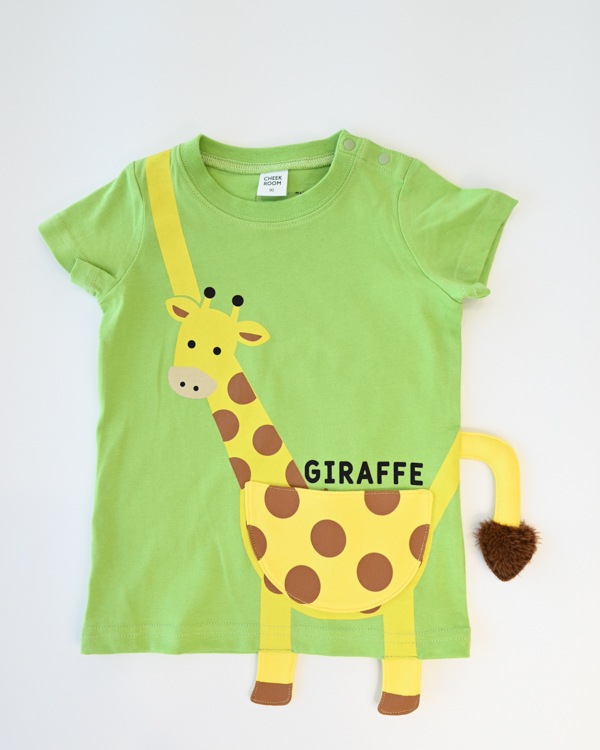 【チークルーム】きりんポシェット Tシャツ / グリーン