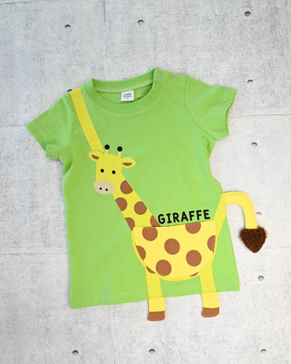 【チークルーム】きりんポシェット Tシャツ / グリーン
