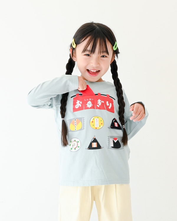 【チークルーム】おにぎり屋さんロングＴシャツ / サックス
