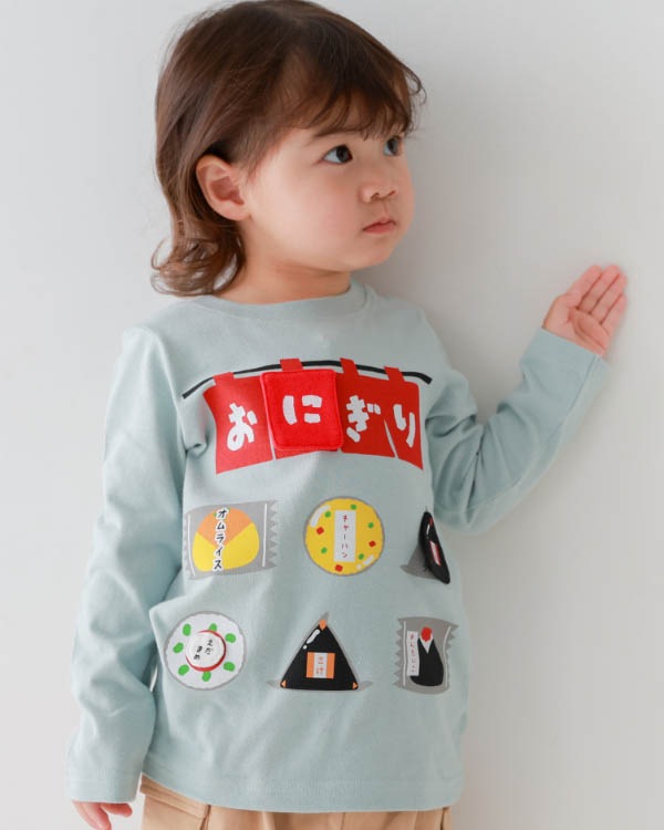 【チークルーム】おにぎり屋さんロングＴシャツ / サックス