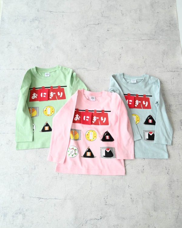 【チークルーム】おにぎり屋さんロングＴシャツ / サックス