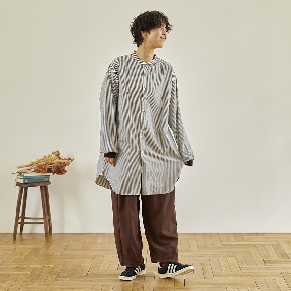 【25FW】ストライプチュニックシャツ / ブラック