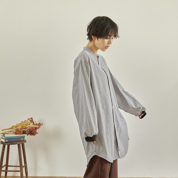 【25FW】ストライプチュニックシャツ / ブラック