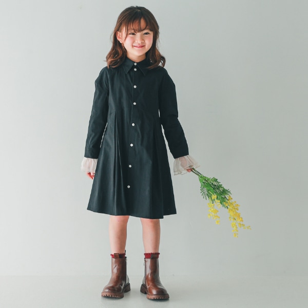 【25FW】タック シャツワンピース / ブラック