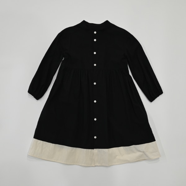 【25FW】配色 ギャザーワンピース / ブラック