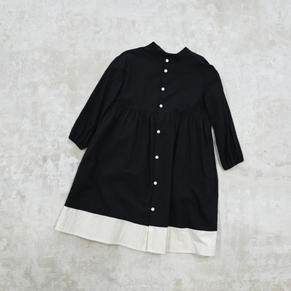 【25FW】配色 ギャザーワンピース / ブラック