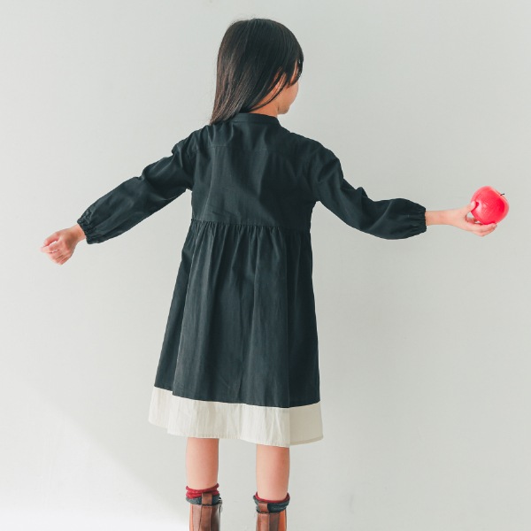 【25FW】配色 ギャザーワンピース / ブラック