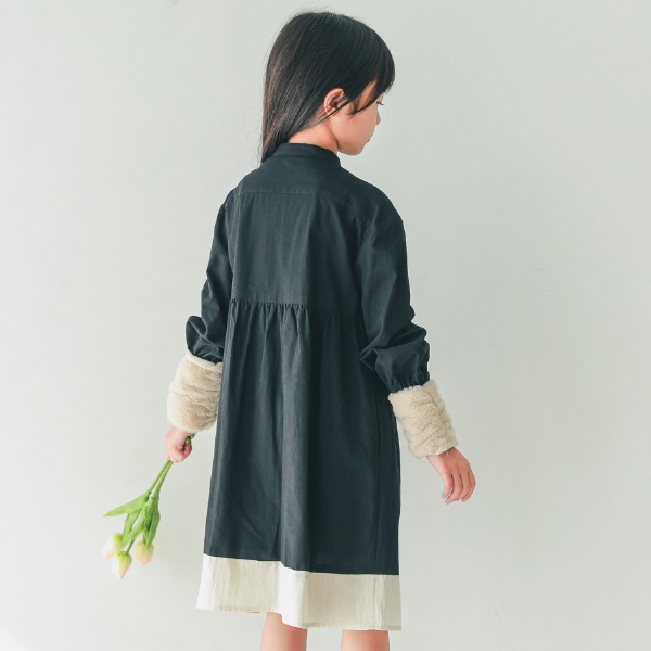 【25FW】配色 ギャザーワンピース / ブラック