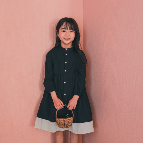 【25FW】配色 ギャザーワンピース / ブラック