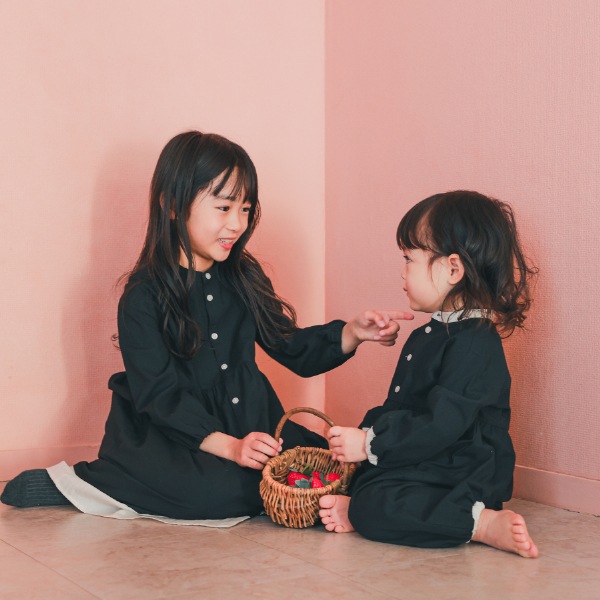 【25FW】配色 ギャザーワンピース / ブラック