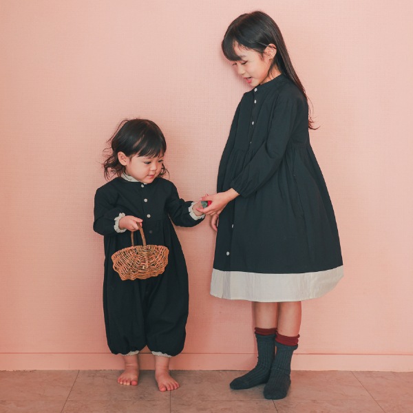 【25FW】配色 ギャザーワンピース / ブラック