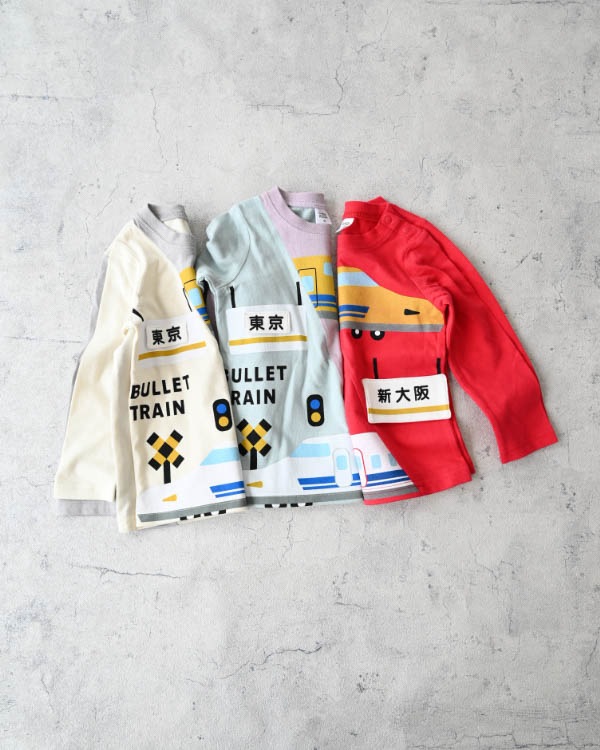 【チークルーム】駅と新幹線ロングＴシャツ / アイボリー