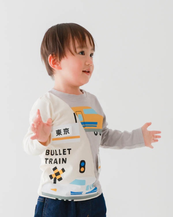 【チークルーム】駅と新幹線ロングＴシャツ / アイボリー