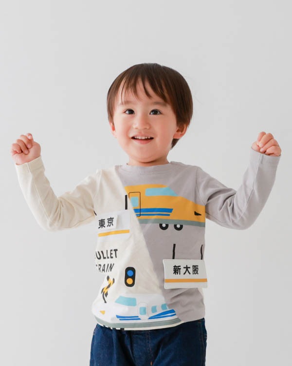 【チークルーム】駅と新幹線ロングＴシャツ / アイボリー