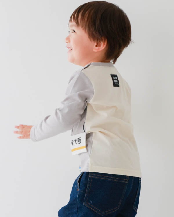 【チークルーム】駅と新幹線ロングＴシャツ / アイボリー