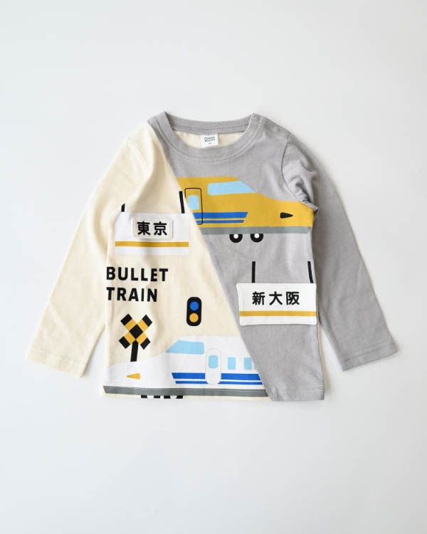 【チークルーム】駅と新幹線ロングＴシャツ / アイボリー