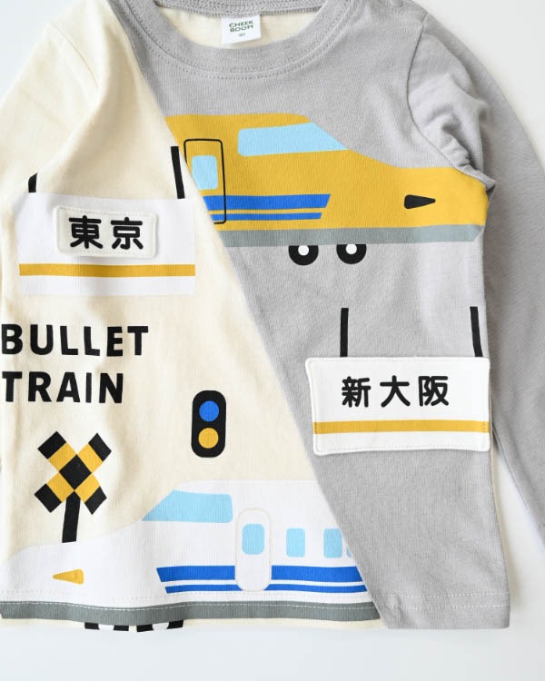 【チークルーム】駅と新幹線ロングＴシャツ / アイボリー