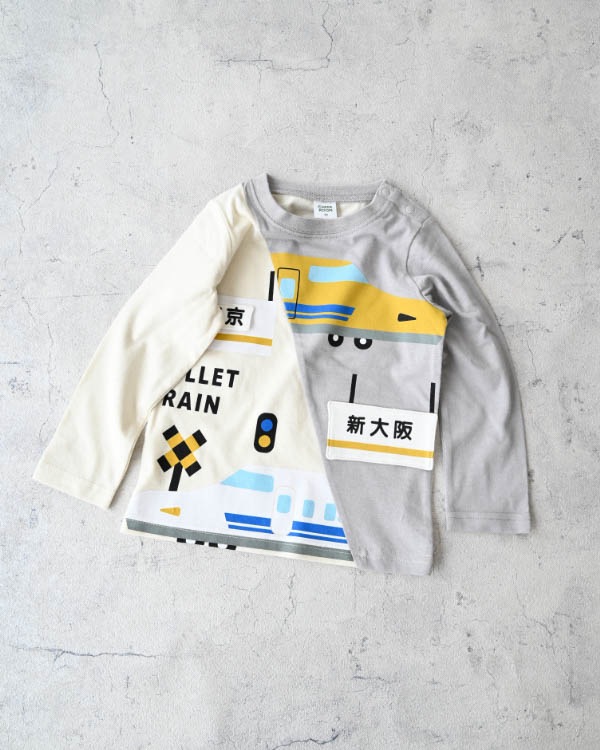 【チークルーム】駅と新幹線ロングＴシャツ / アイボリー