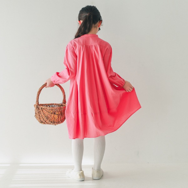 【25FW】バルーン ギャザーワンピース / サーモンピンク