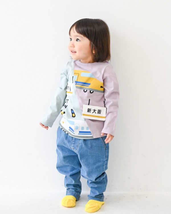 【チークルーム】駅と新幹線ロングTシャツ / サックス